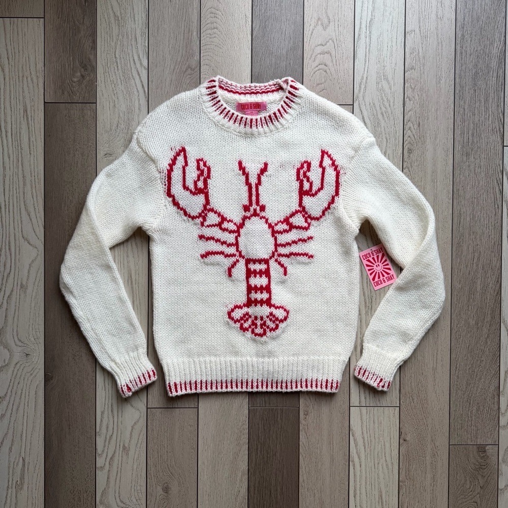 Coco & Shay red and cream lobster design crew neck sweater NWT XS